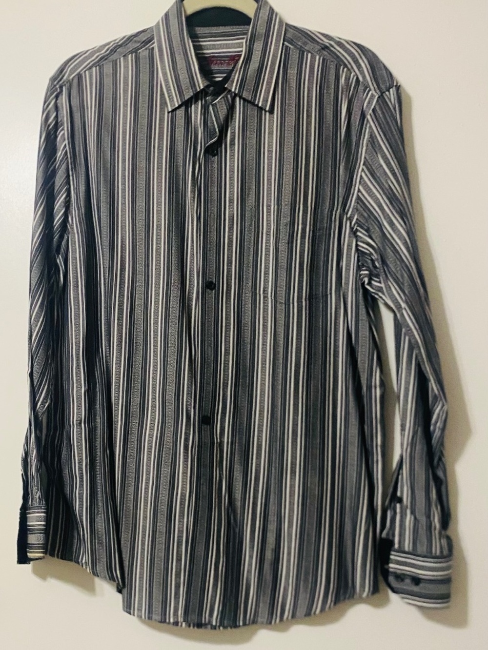 TASSO ELBA MENS L/SLEEVE BUTTONED CASUAL SHIRT GREY/WHITE STRIPED SZ L